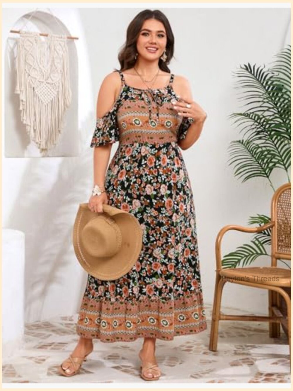 Plus Size Cold Shoulder Floral Maxi Dress Pleated Boho A-Line Rayon - Picture 2 of 6